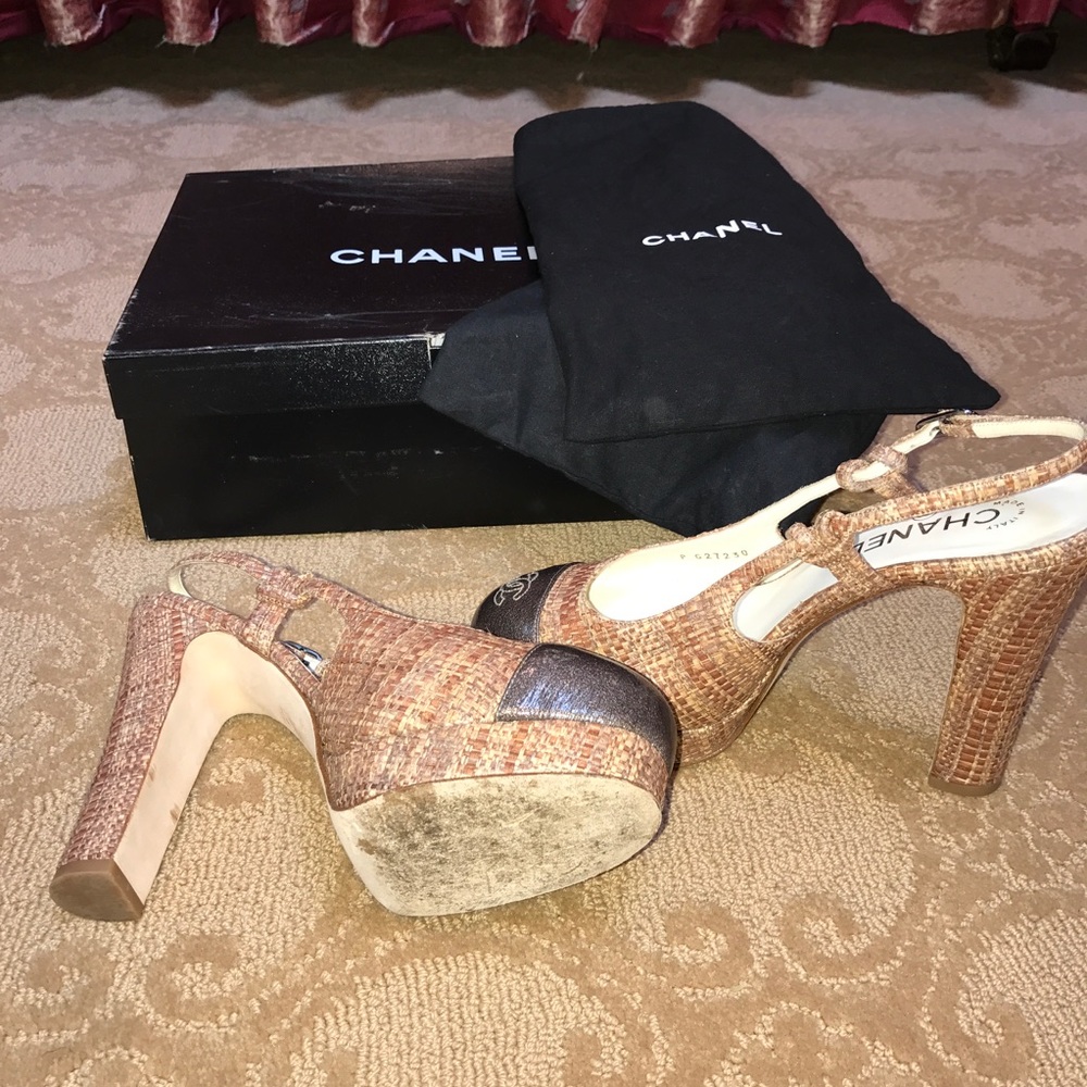 Chanel slingback platform heels tweed design - Picture 4 of 7